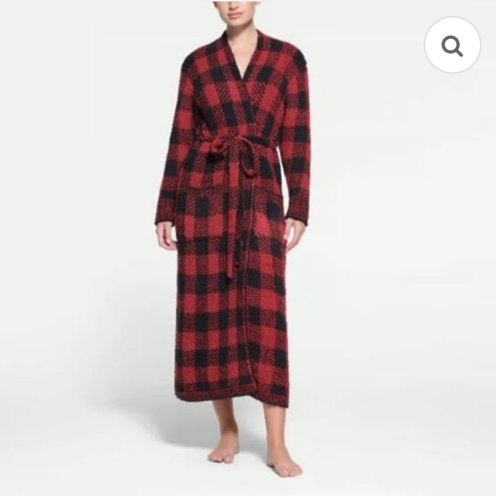 SKIMS Cozy Robe in Brick Buffalo Check, S/M